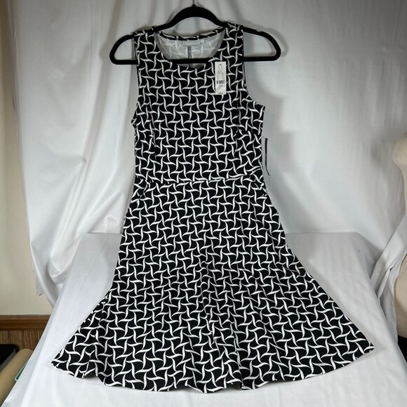 New York & Co Small Sleeveless Midi A Line Dress With Pockets Black White NWT - Picture 1 of 12